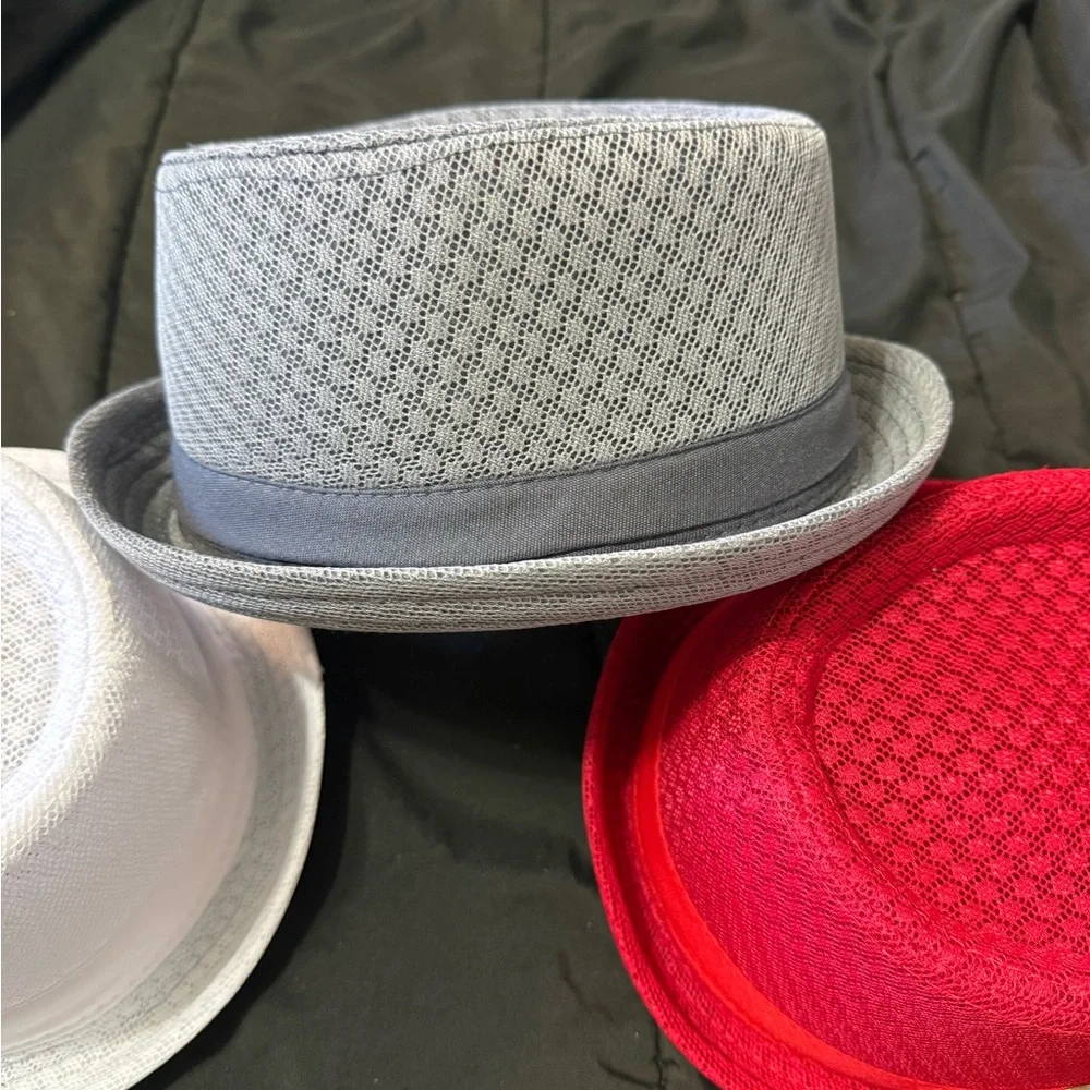 Chic Party Fedora Hats - Vibrant Red, Classic White, and Elegant Gray